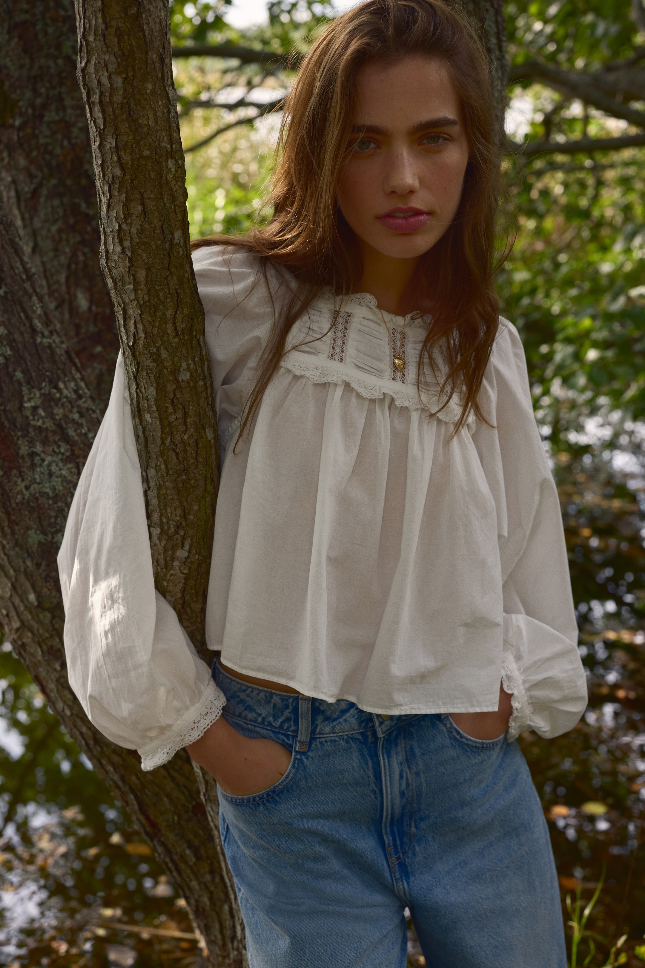 Lace-Trimmed Cotton Blouse - White