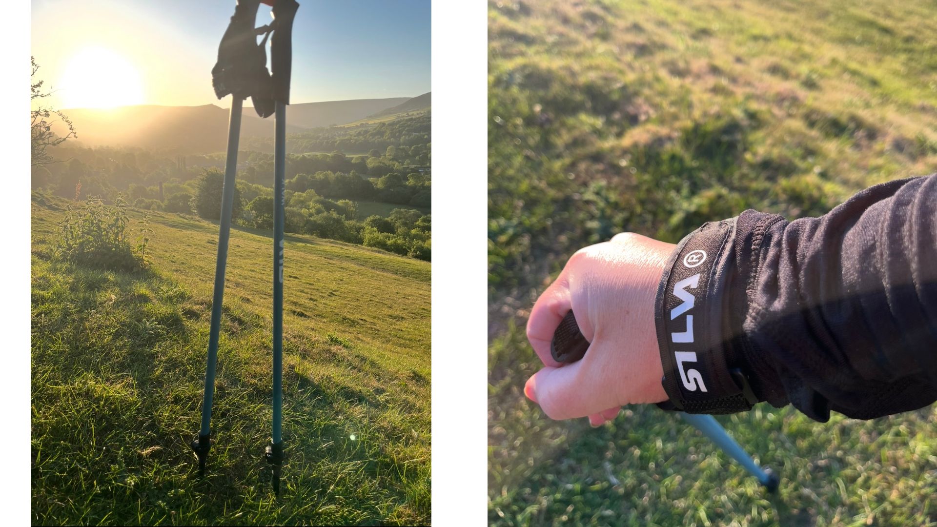 Susan Griffin using Silva Aluminium Walking Poles outdoors and product shot