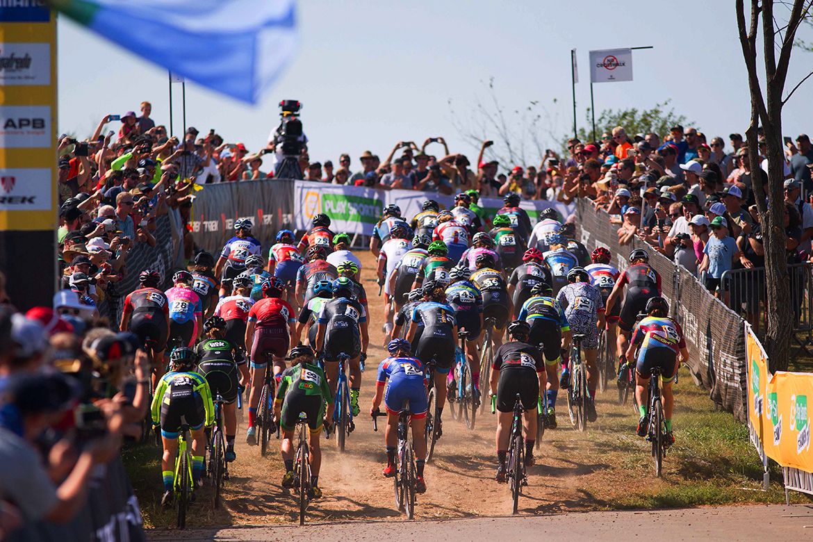 The women's field heads off