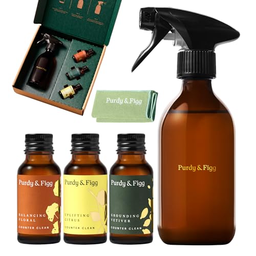 Purdy &amp;amp; Figg | Counter Clean Mixed Starter Kit | All Natural Gentle Non Toxic Organic Essential Oils Multipurpose Cleaner | Citrus Floral Vetiver | Home Kitchen Countertop