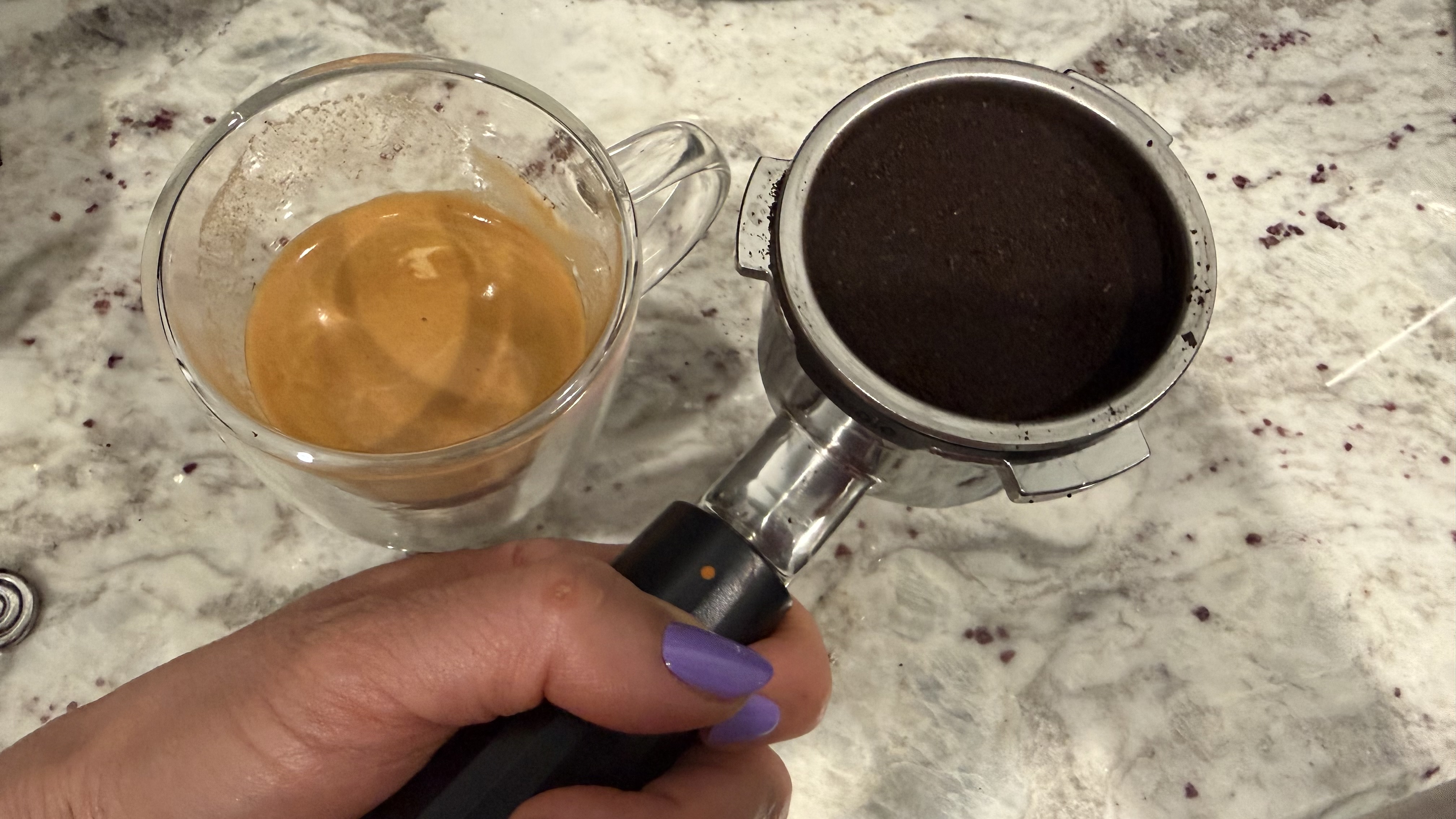 Ninja Luxe Café Mini Espresso Machine brewing espresso