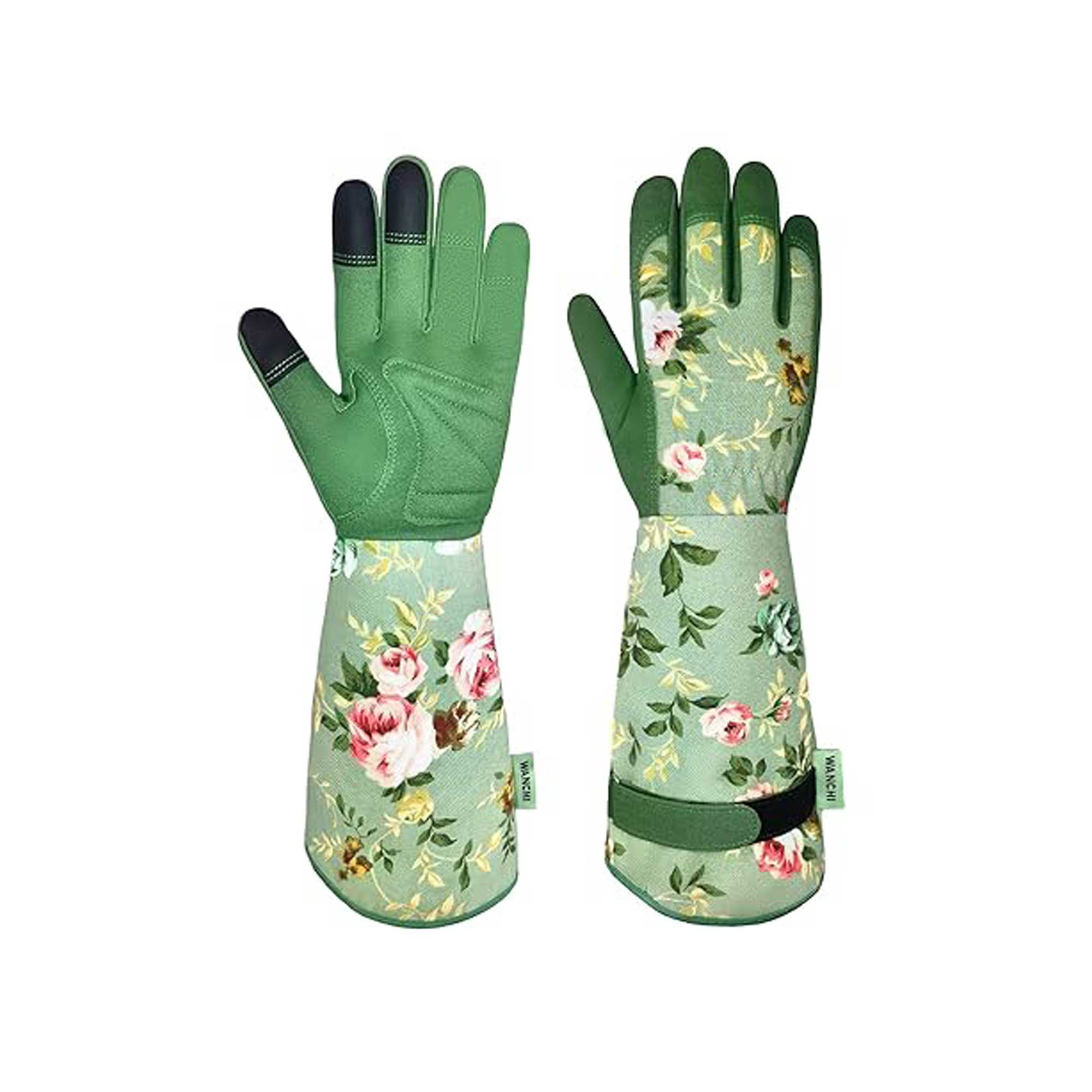 Wanchi green floral patterned long gardening gloves