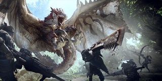 A hunting party finds a dragon in Monster Hunter.