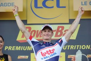 A jubilant Andre Greipel on the podium after stage 13