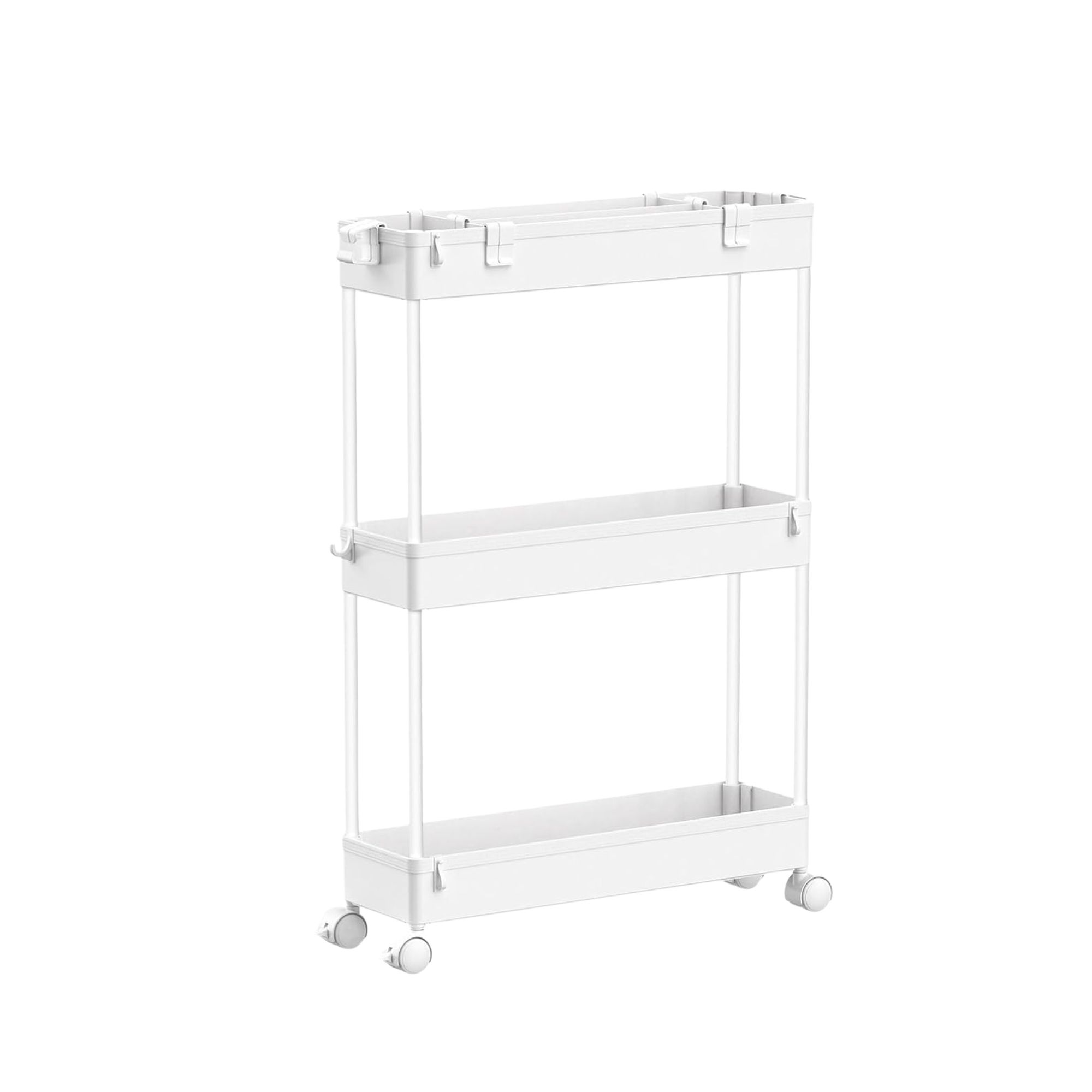 A white three-tiered storage trolley