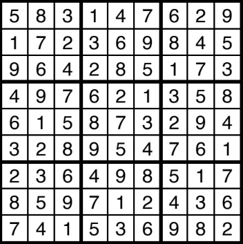 A solved Sudoku.