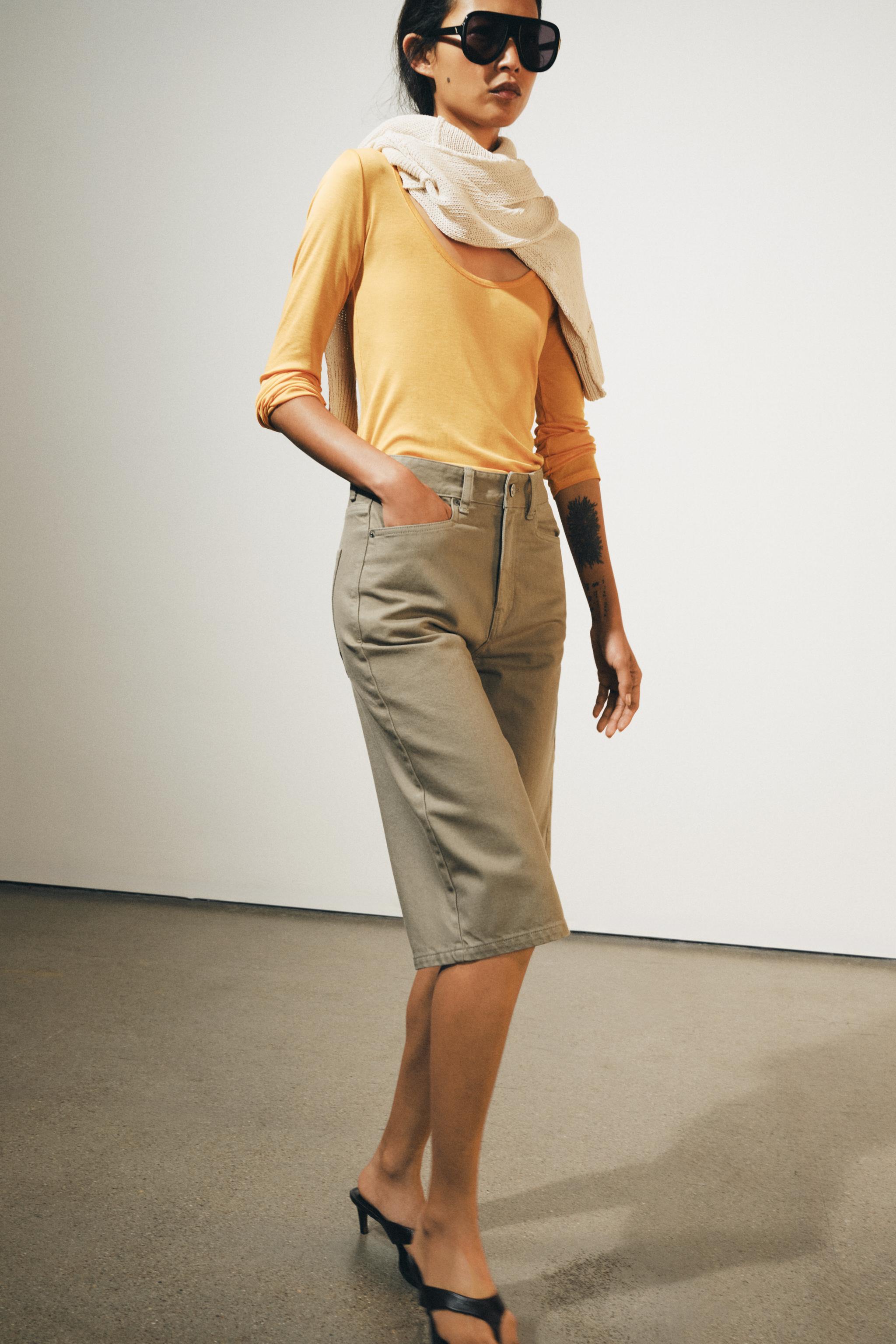 Zw Collection Mid-Rise Denim Shorts - Khaki - 26 (us 2)