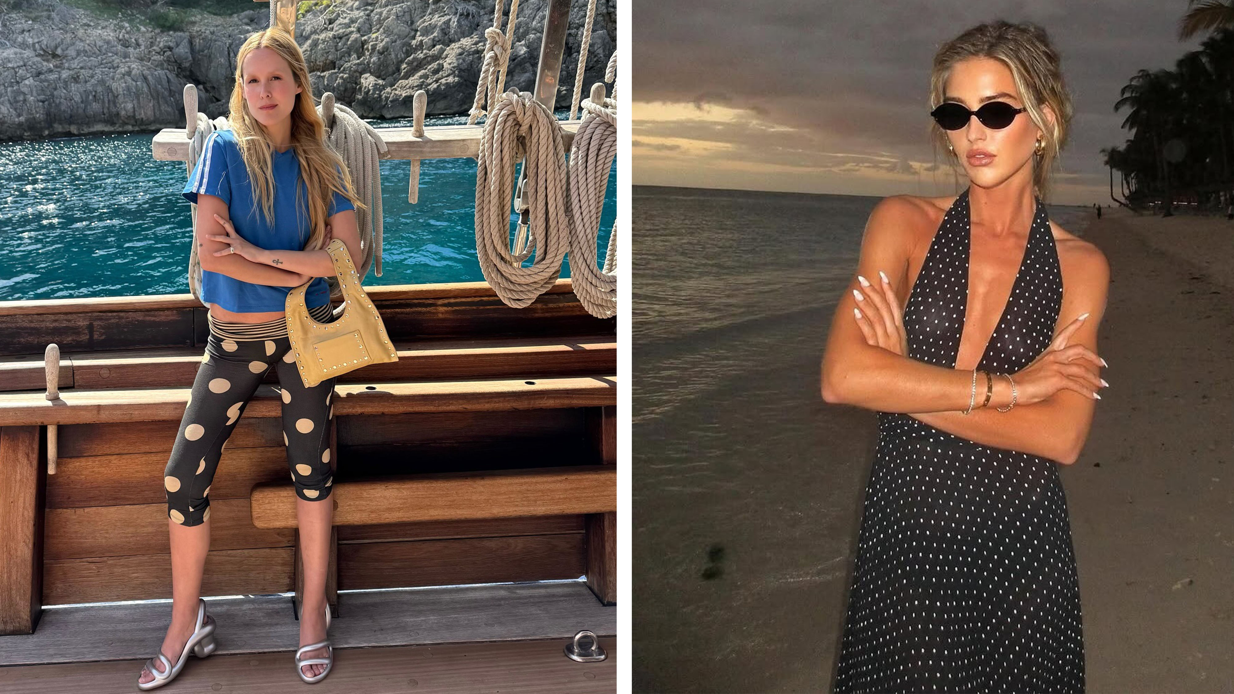 Women in summer polka-dot outfits