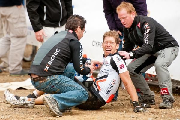 Thomas Litscher was in pain after a crash just before the finish.