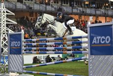 Brian Morton riding Crusador Z in the six-bar at Spruce Meadows