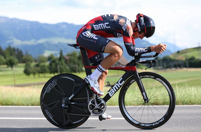 Silvan Dillier showing the effects of his heavy fall 3km from the finish