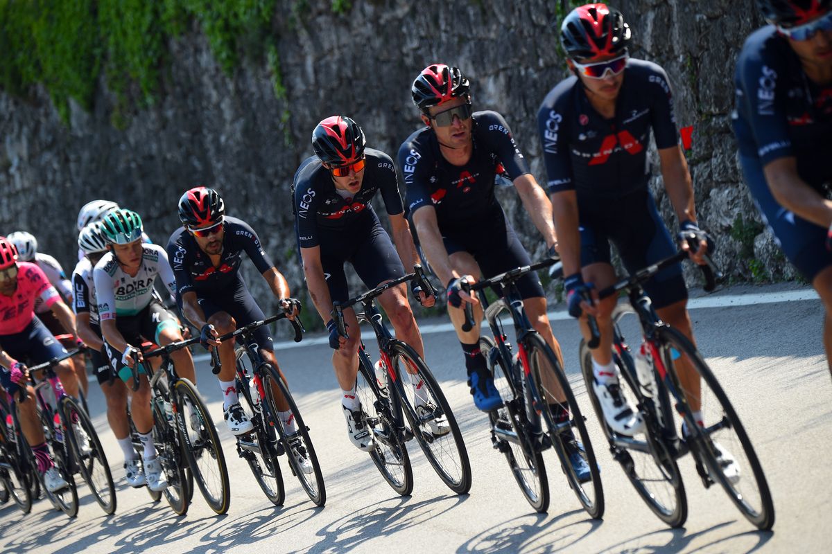 Tour of the Alps 2021 45th Edition 5th stage Valle del ChieseIdroland Riva del Garda 1209 km 23042021 Pavel Sivakov RUS Ineos Grenadiers Daniel Felipe Martinez COL Ineos Grenadiers photo Dario BelingheriBettiniPhoto2021