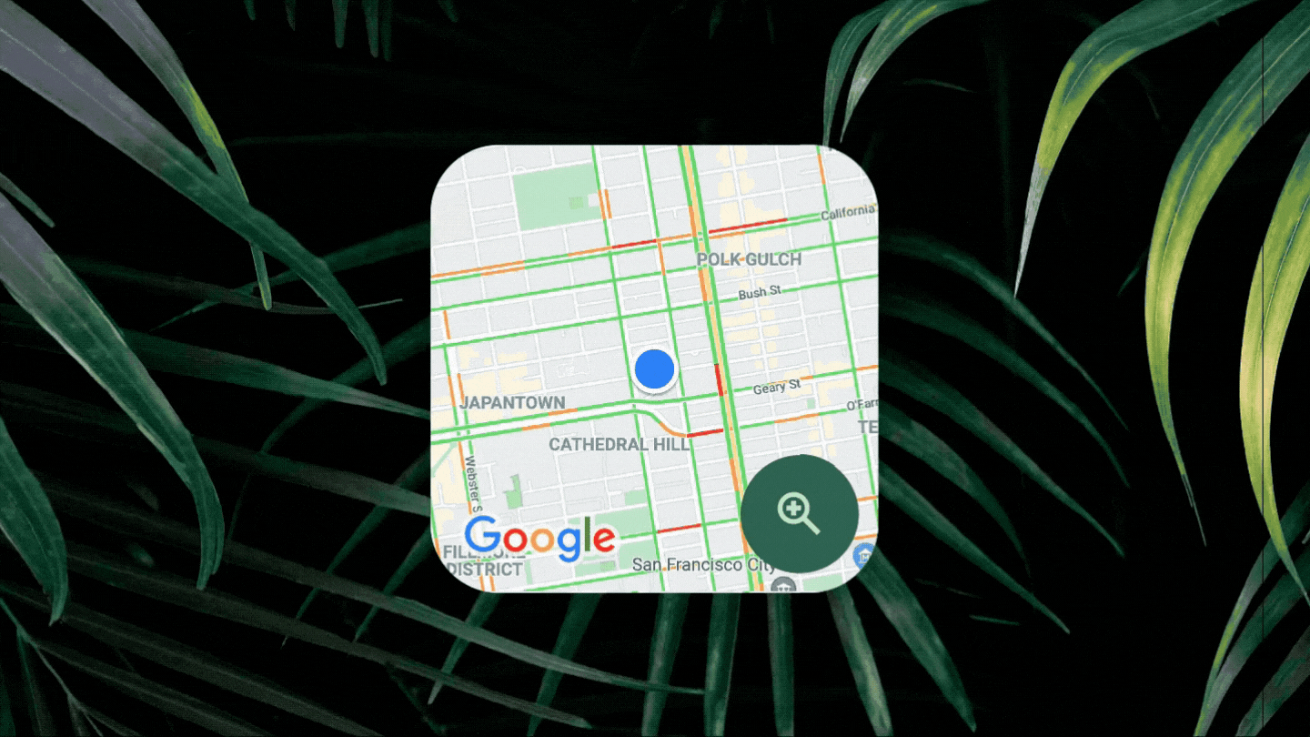 The new Nearby Traffic widget being used to show local traffic while zooming in and out