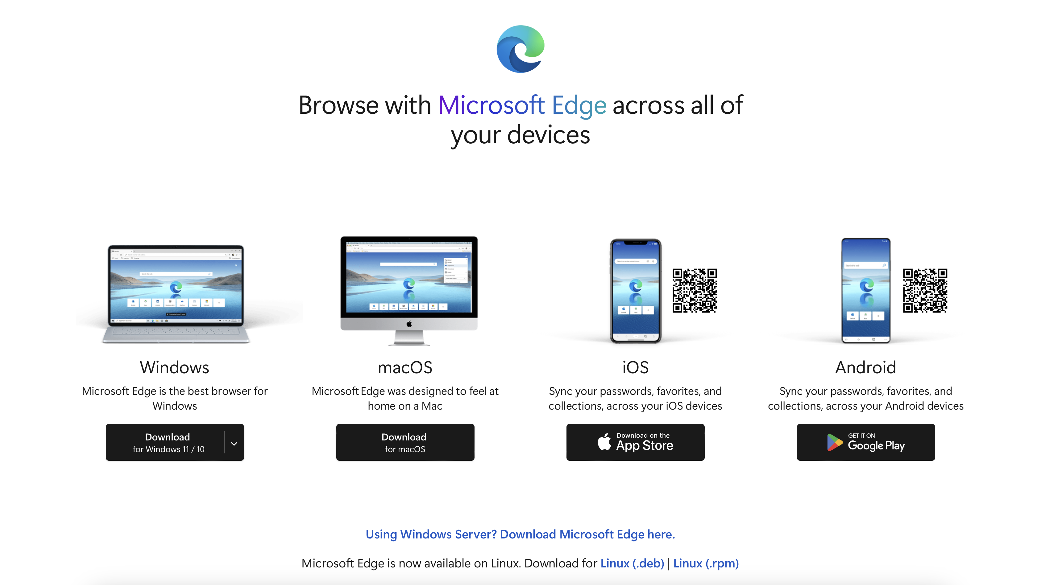 Screenshot of Microsoft Edge download page
