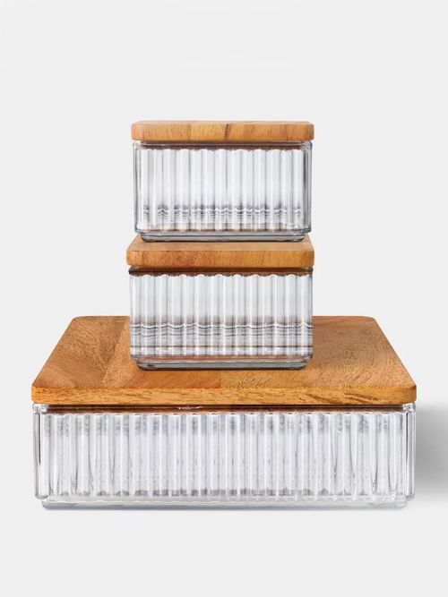 Desktop Storage Containers Trays With Lids, Set of 3