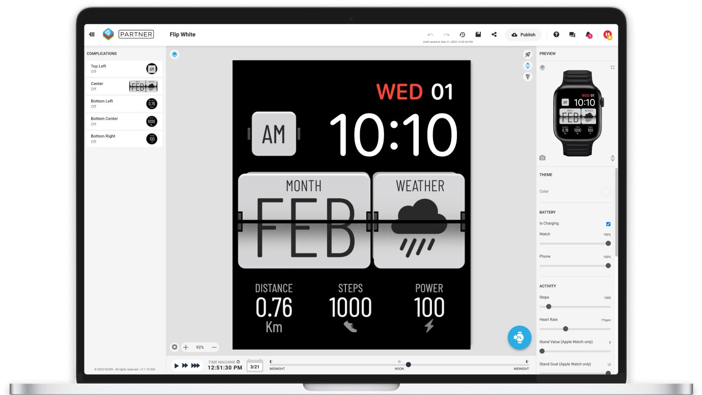 A render of the Facer Creator tool, where developers can make watch faces for Wear OS 6.