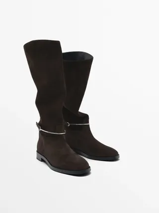 Riding-style boots with detachable embellishment