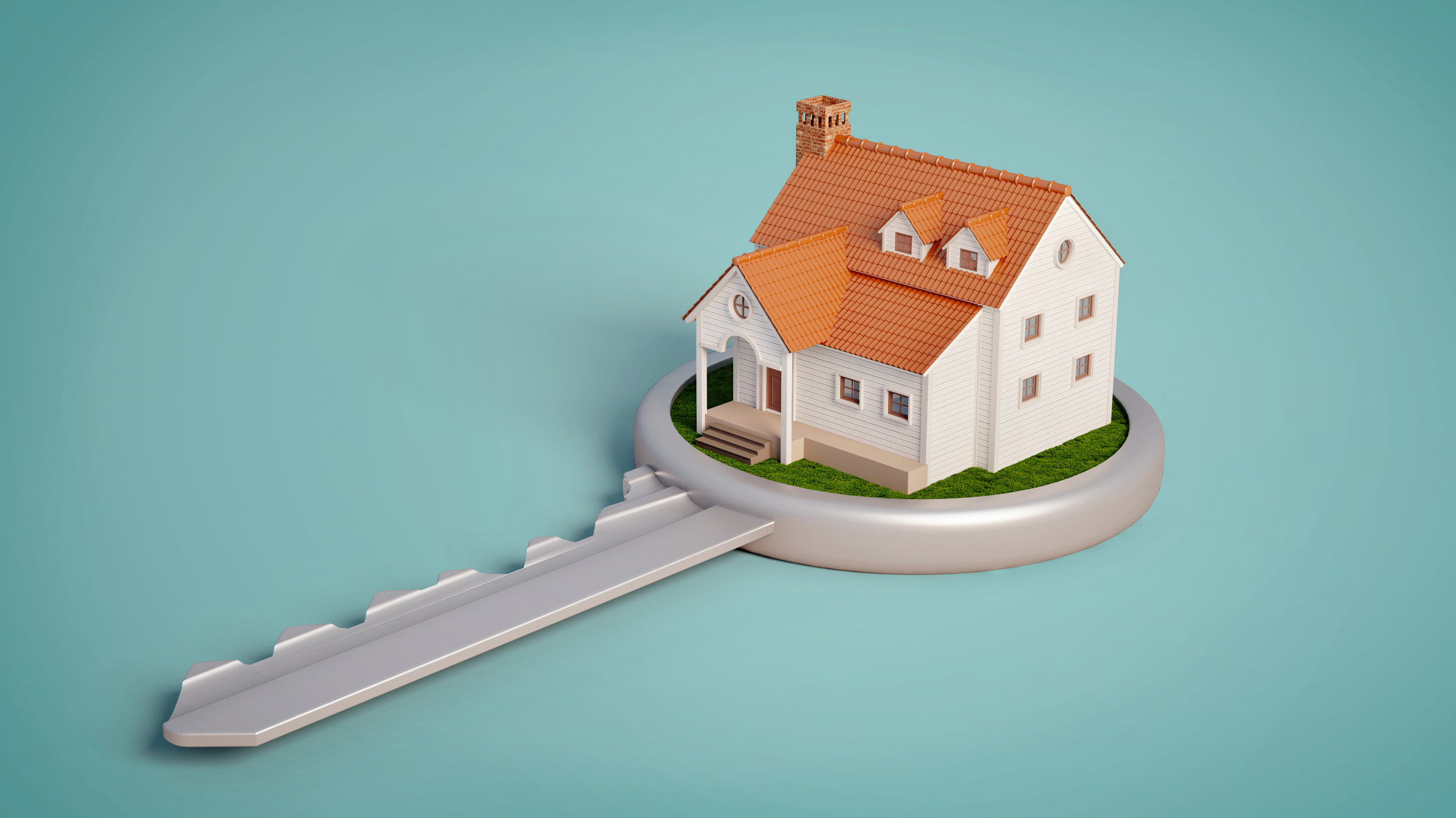 miniature house sitting on a key