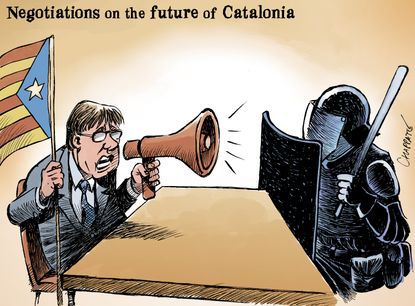 Political cartoon World Catalonia independence Spain police violence