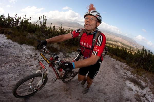 Joel Stransky looks up at the steep sandy climb ahead