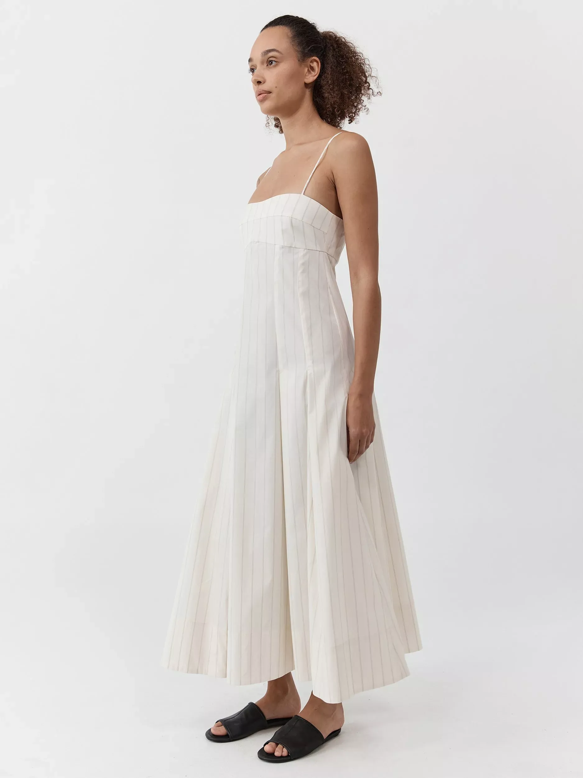 St. Agni Everyday Stripe Pleated Dress, Cream