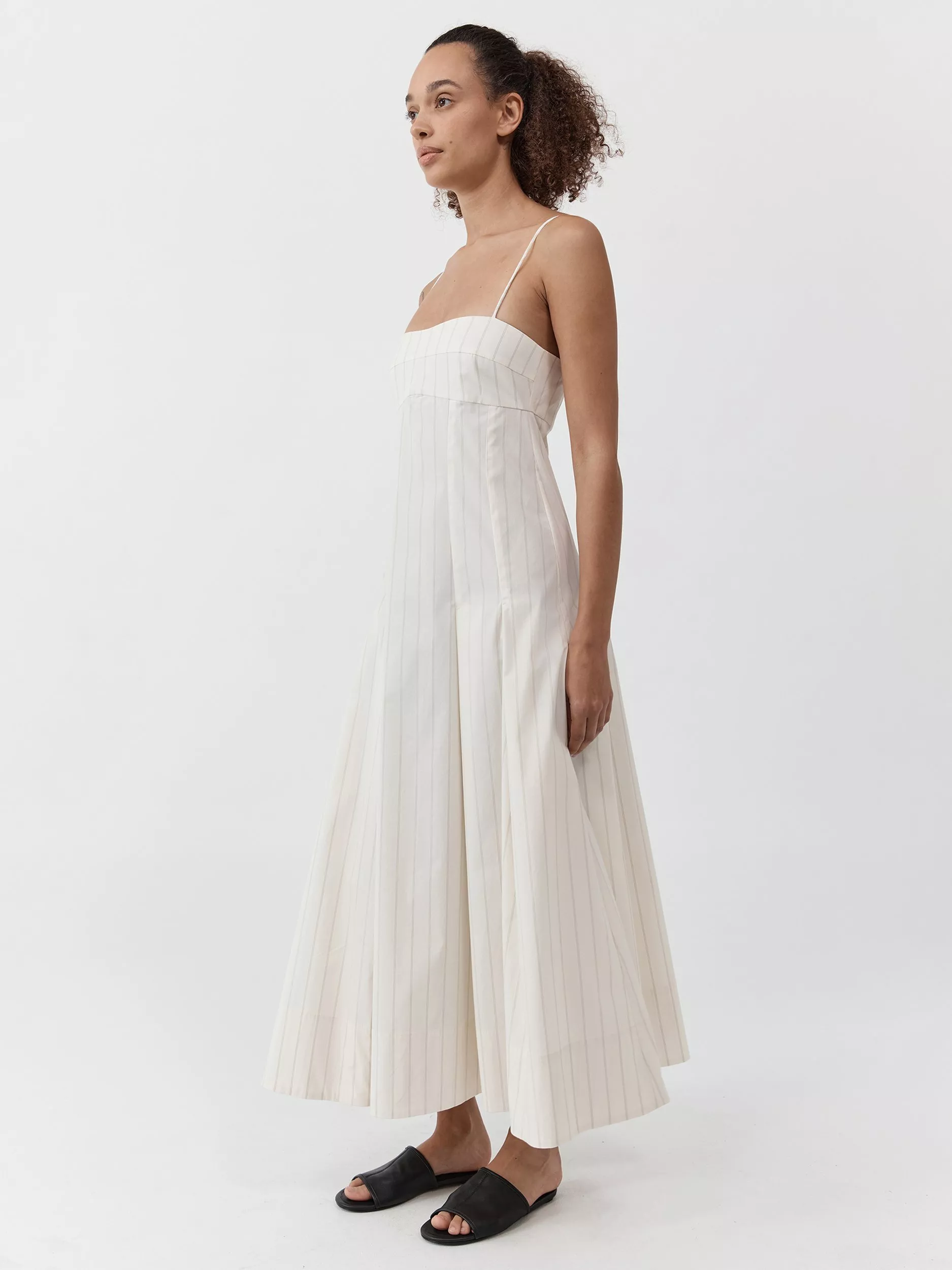 St. Agni Everyday Stripe Pleated Dress, Cream