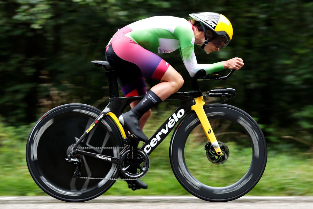 GENNEP NETHERLANDS AUGUST 26 Marianne Vos of Netherlands and Team Jumbo Visma Green Points Jersey during the 23rd Simac Ladies Tour 2021 Stage 2 a 222km Individual Time Trial stage from Gennep to Gennep SLT2021 UCIWWT on August 26 2021 in Gennep Netherlands Photo by Bas CzerwinskiGetty Images