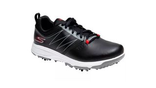 Skechers blaster shoes in their black and red colorway resting on a white background