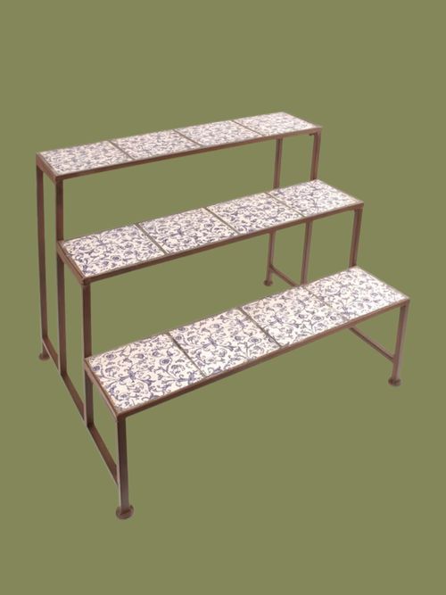 Chinoiserie Ceramic Tile 3 Step Etagere Plant Stand