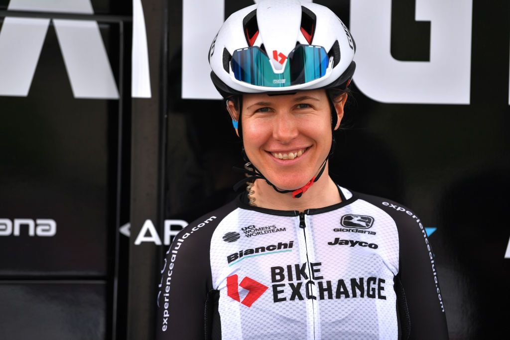 OVADA ITALY JULY 04 Amanda Spratt of Australia and Team BikeExchange at start during the 32nd Giro dItalia Internazionale Femminile 2021 Stage 3 a 135km stage from Casale Monferrato to Ovada Team Presentation GiroDonne UCIWWT on July 04 2021 in Ovada Italy Photo by Luc ClaessenGetty Images