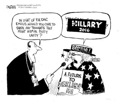 Political cartoon U.S. DNC emails Bernie Sanders Hillary Clinton