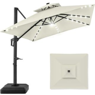Best Choice Products 10x10ft 2-Tier Square Outdoor Solar Led Cantilever Patio Umbrella W/ Base Included - Ivory
