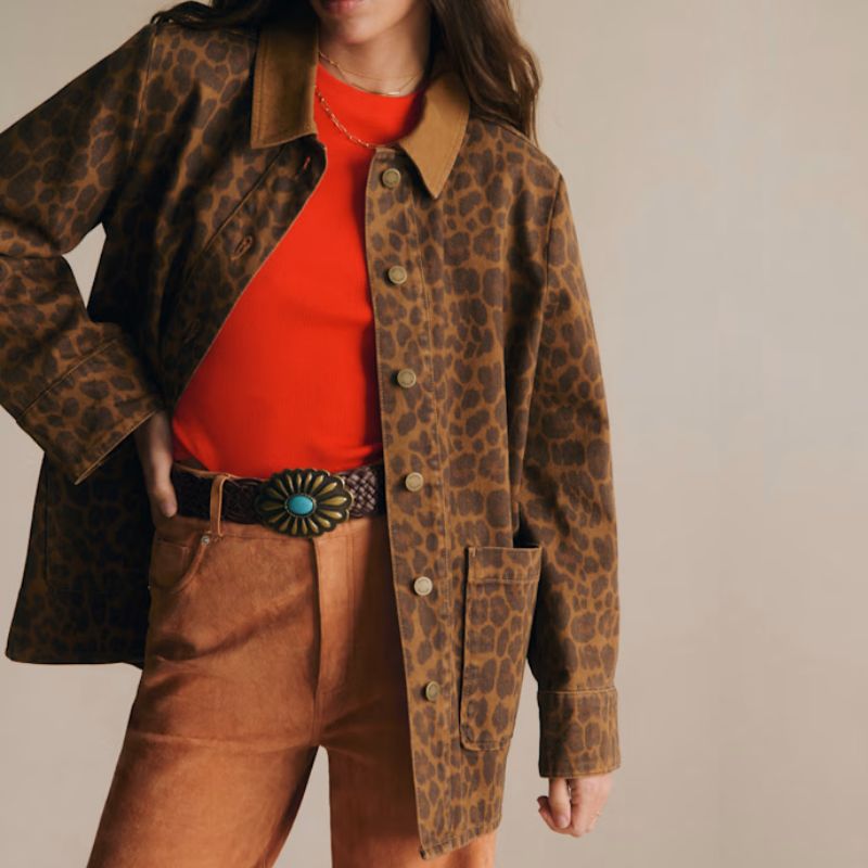 Sezane, leopard print denim jacket