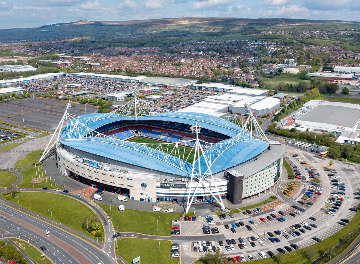 An aerial view of Bolton Wanderers' stadium in 2022, while it was known as the University of Bolton Stadium