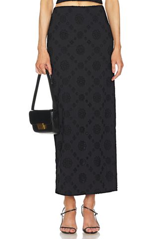 Eyelet Column Midi Skirt