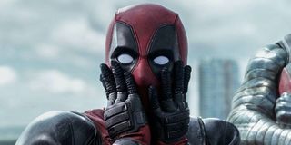 Deadpool holds his hands to his face in shock