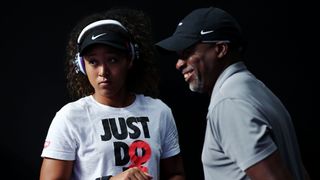 shenzhen, china october 26 naomi osaka of japan looks on with her coach and father leonard francois during a practice session ahead of the 2019 wta finals at shenzhen bay sports center on october 26, 2019 in shenzhen, china photo by lintao zhanggetty images