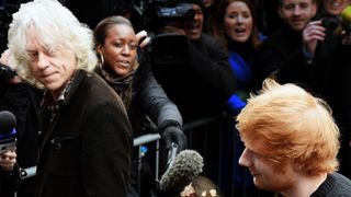 Bob Geldof and Ed Sheeran attend to record the Band Aid 30 single on November 15, 2014 in London, England