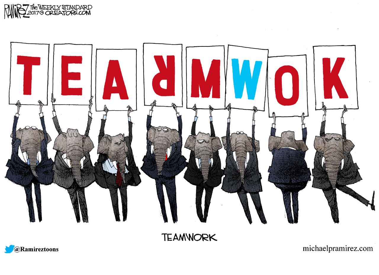 Political Cartoon U.S. Democrats teamwork can&amp;#039;t work together