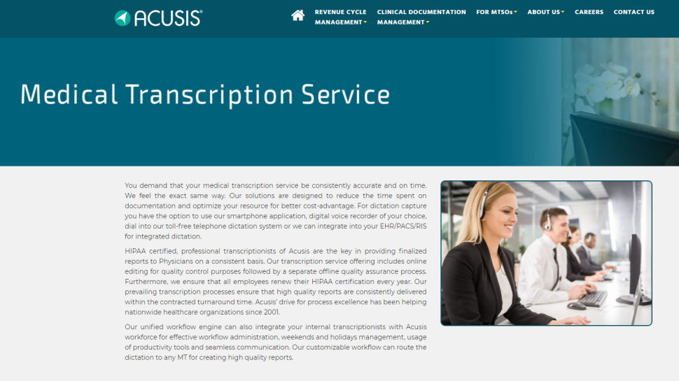Website screenshot of Acusis