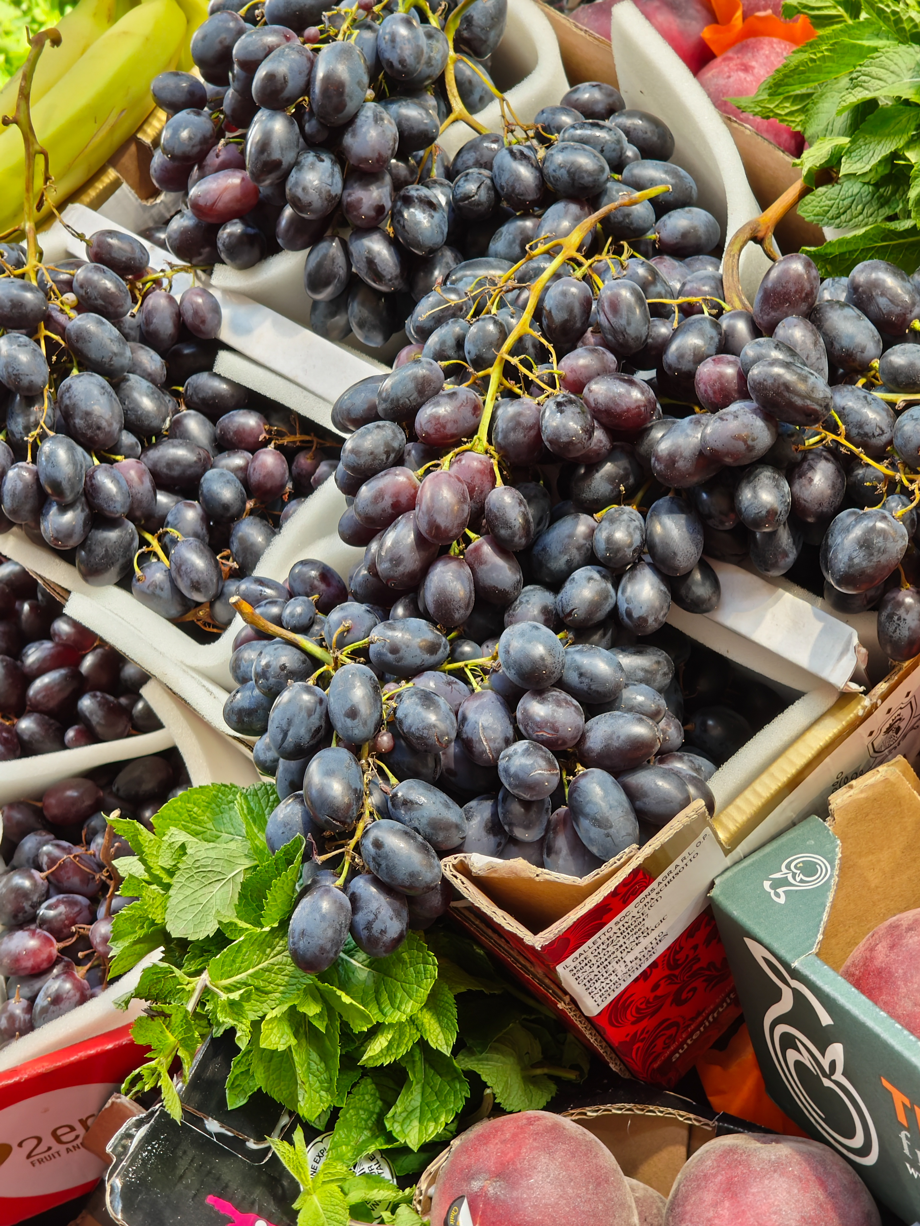 Close-up of some grapes in a fruit market