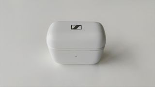 Sennheiser CX Plus True Wireless review: white charging case on white table