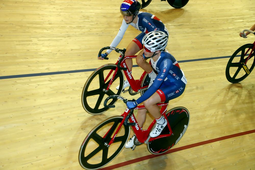Women's Madison winners Elinor Barker and Eleanor Dickinson (Great Britain)