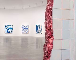 Meat-like art paintings against a wall