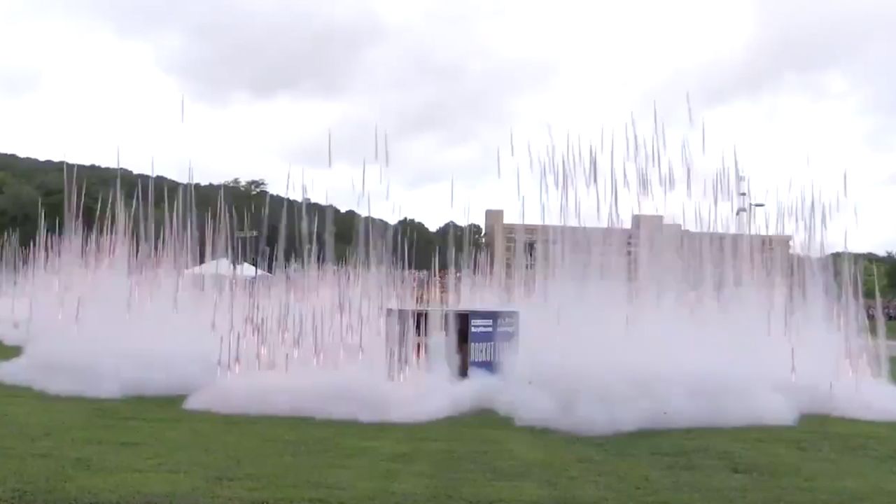 This still from a Boeing video shows nearly 5,000 model rockets launching from the U.S. Space &amp; Rocket Center, home of Space Camp, in pursuit of a Guinness World Record on July 16, 2019, the 50th anniversary of NASA's Apollo 11 moon launch.