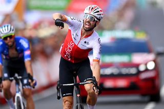 CISTIERNA SPAIN AUGUST 26 Jess Herrada Lopez of Spain and Team Cofidis celebrates at finish line as stage winner during the 77th Tour of Spain 2022 Stage 7 a 190km stage from Camargo to Cistierna LaVuelta22 WorldTour on August 26 2022 in Cistierna Spain Photo by Justin SetterfieldGetty Images