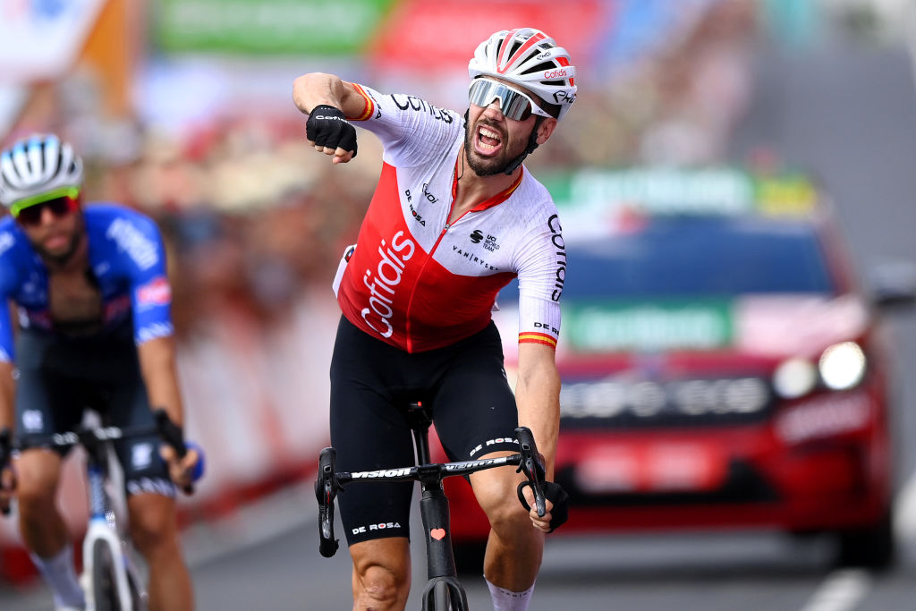 CISTIERNA SPAIN AUGUST 26 Jess Herrada Lopez of Spain and Team Cofidis celebrates at finish line as stage winner during the 77th Tour of Spain 2022 Stage 7 a 190km stage from Camargo to Cistierna LaVuelta22 WorldTour on August 26 2022 in Cistierna Spain Photo by Justin SetterfieldGetty Images