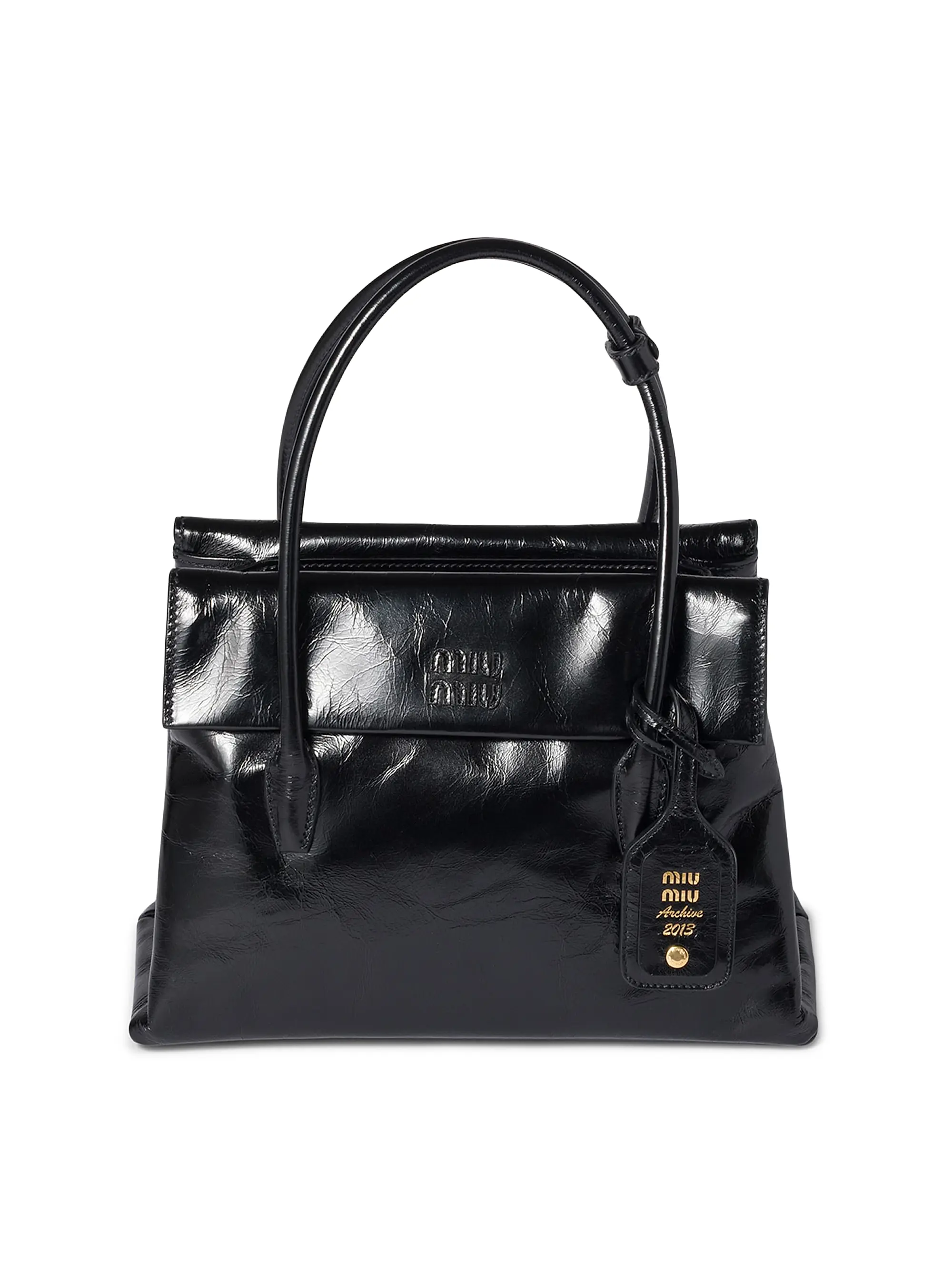 Shiny Leather Top Handle Bag