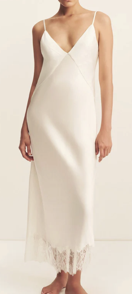 Shona Joy, lustre lace slip midi dress - ivory