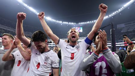Harry Kane #9 of England celebrates after the team's 3-2 victory during the FIFA World Cup 2026 Round of 16 match between Mexico and England at Mexico City Stadium